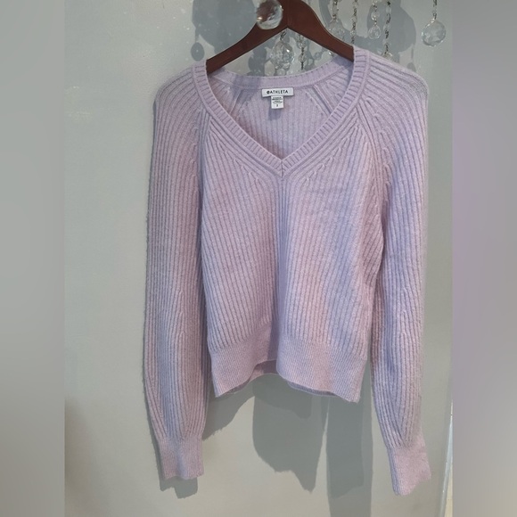 Athleta Purple V-Neck Ribbed Sweater - Picture 1 of 4